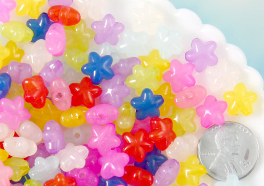 Jelly Star Beads - 10mm Small Jelly Color Translucent 3D Rounded Plastic Acrylic or Resin Star Beads - 150 pc set