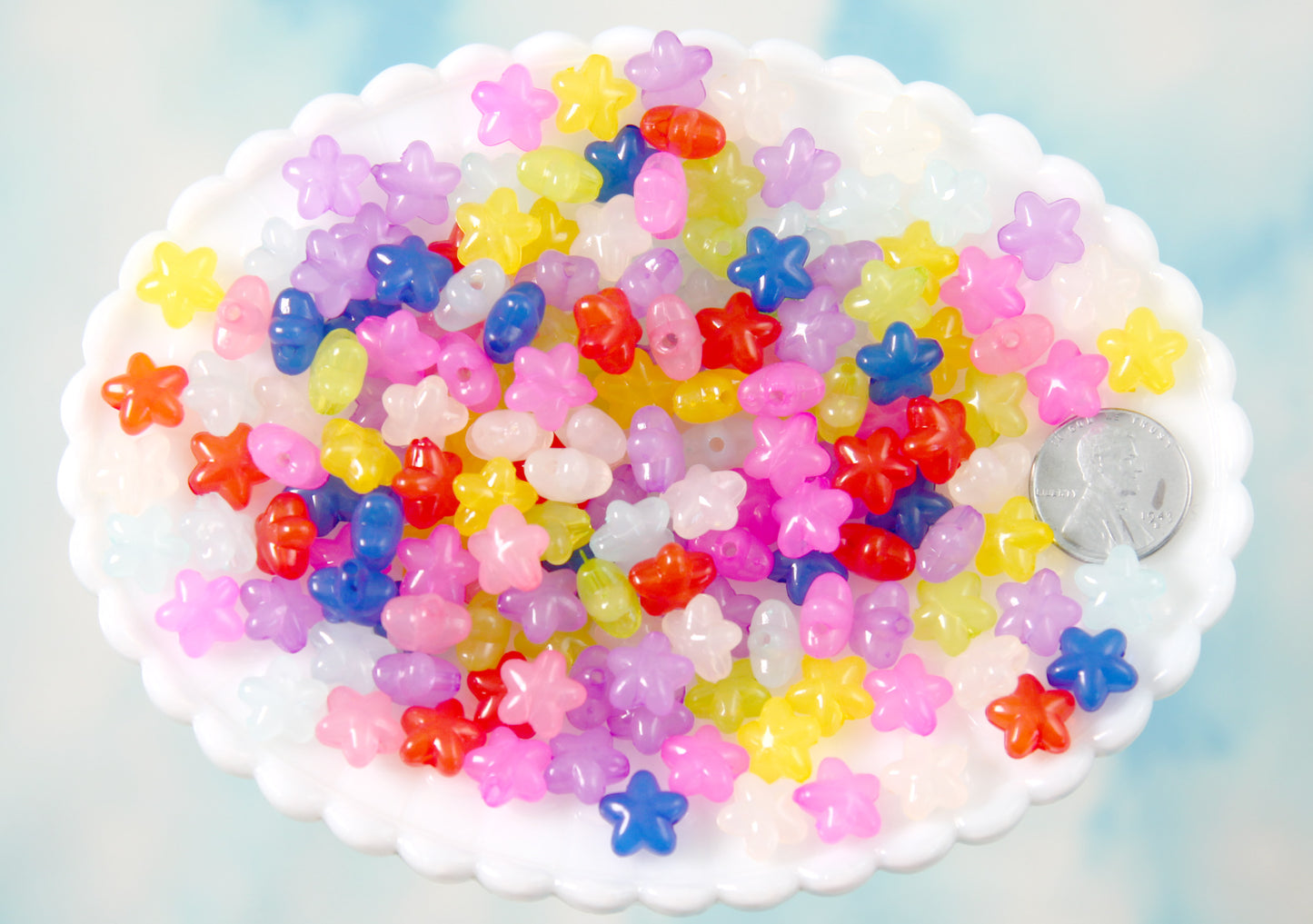 Jelly Star Beads - 10mm Small Jelly Color Translucent 3D Rounded Plastic Acrylic or Resin Star Beads - 150 pc set