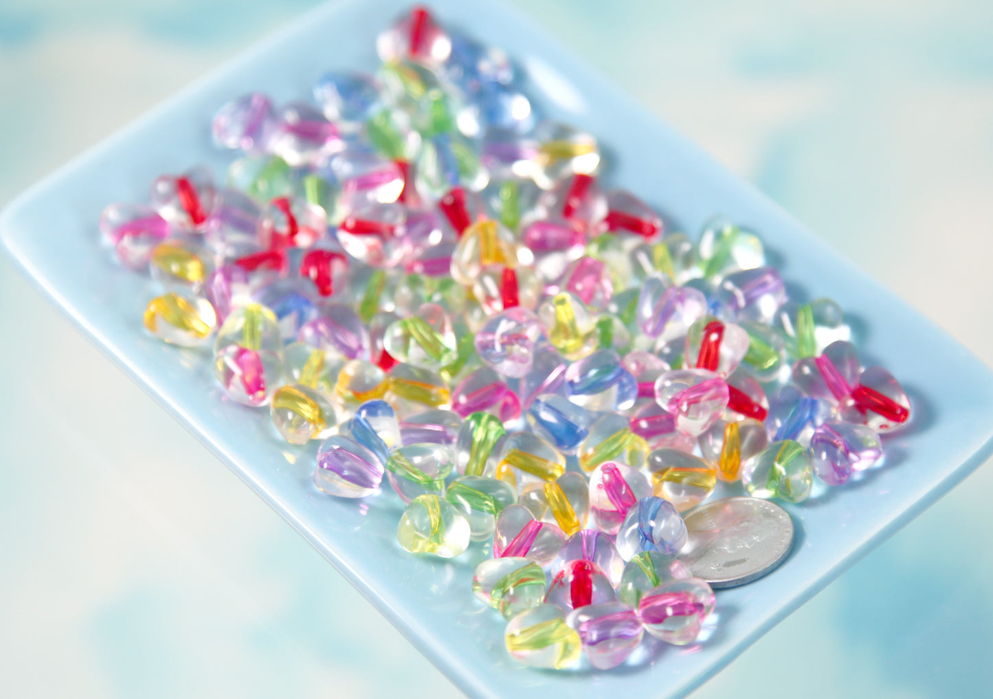 Heart Beads - 10mm Transparent with Colorful Core Heart Acrylic or Resin Beads - 100 pcs set