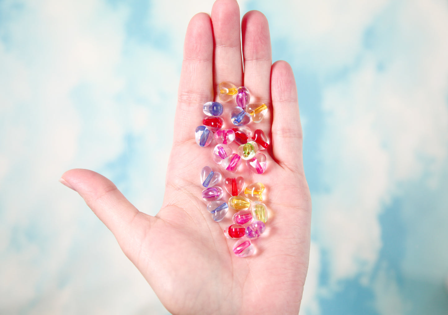 Heart Beads - 10mm Transparent with Colorful Core Heart Acrylic or Resin Beads - 100 pcs set