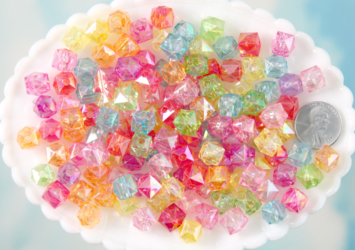 Cube Beads - 10mm AB Transparent Faceted Cube Acrylic Square Transparent Plastic Beads - 100 pc set