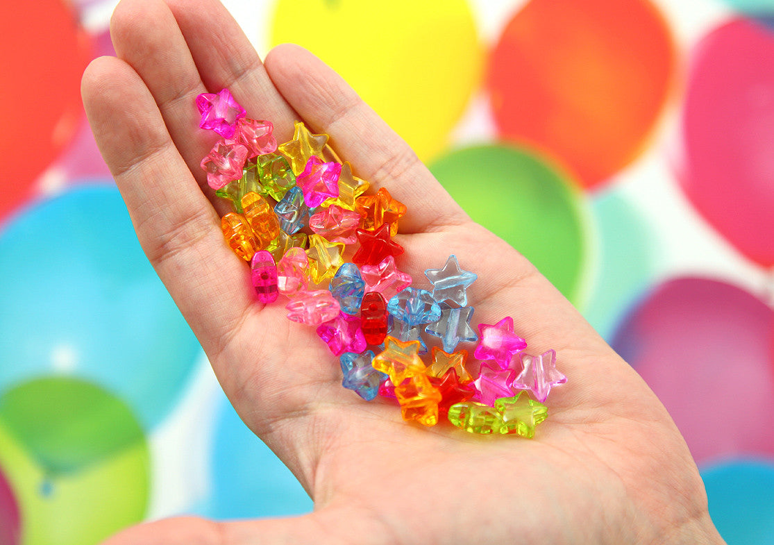 Star Beads - 12mm Small Transparent Puffy 3D Star Acrylic Beads - Colorful Rounded Tiny Plastic or Resin Stars Beads - 200 pcs set