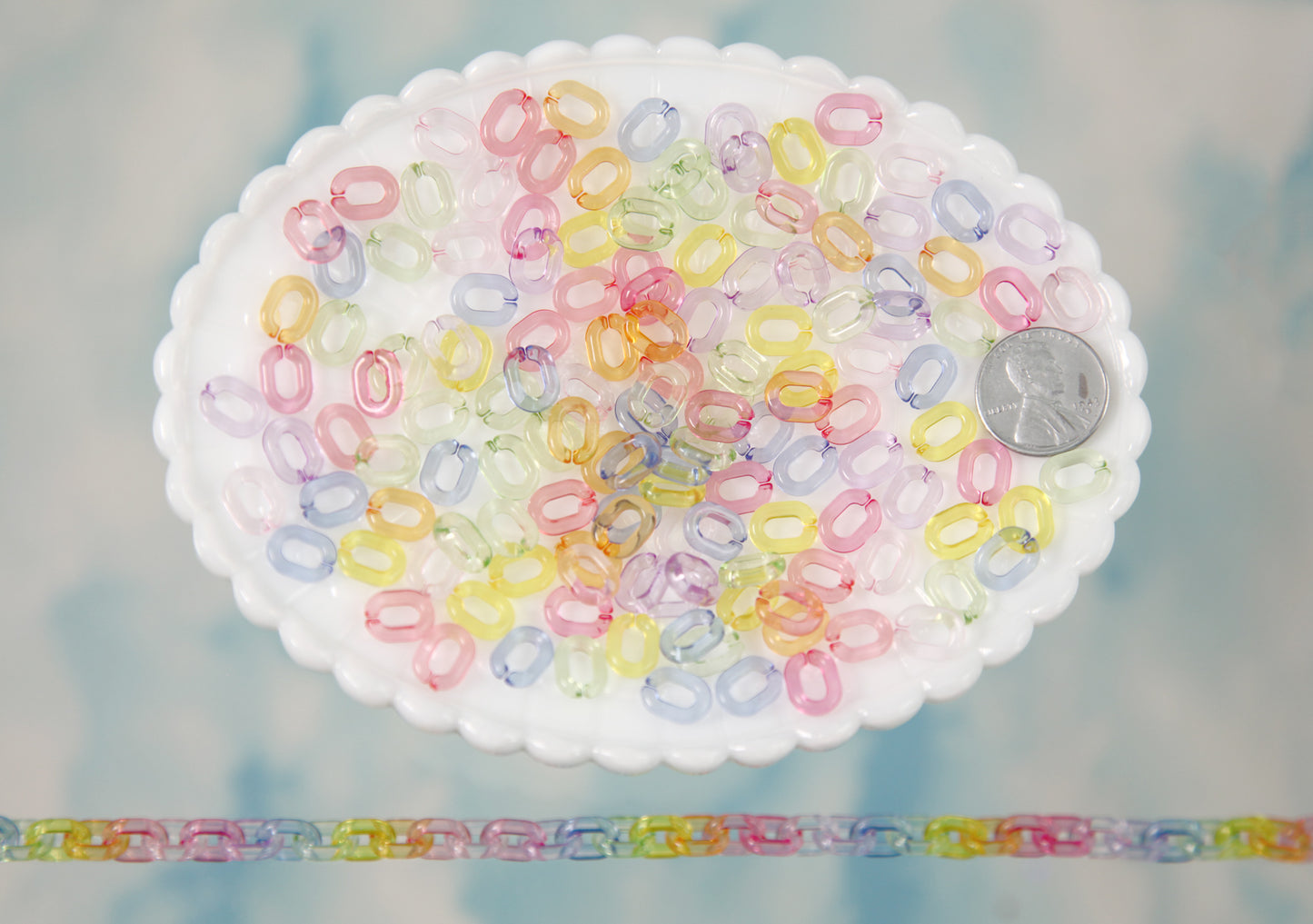 Tiny Plastic Chain Links - 10mm Mini Transparent Colorful Plastic or Acrylic Chain Links - Mixed Colors - 200 pc