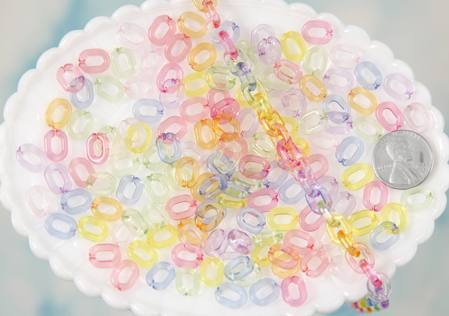 Tiny Plastic Chain Links - 10mm Mini Transparent Colorful Plastic or Acrylic Chain Links - Mixed Colors - 200 pc