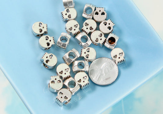 10mm Metal Skull Beads - 12 pc set - Cute Skulls with Heart Eyes Bead with Large Holes