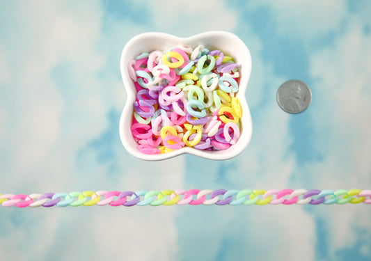 Plastic Chain Links - 11mm Small Pastel Curb Chain Plastic or Acrylic Chain Links - Mixed Colors - 200 pc set