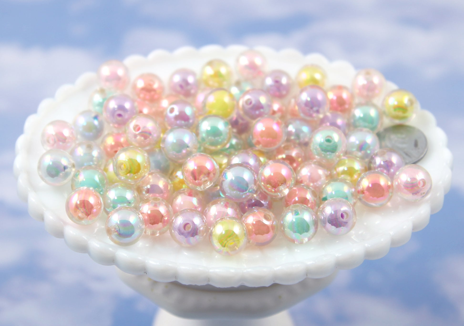 Pastel Beads - 12mm AB Double Inner Pastel Acrylic or Plastic Beads - 50 pc  set