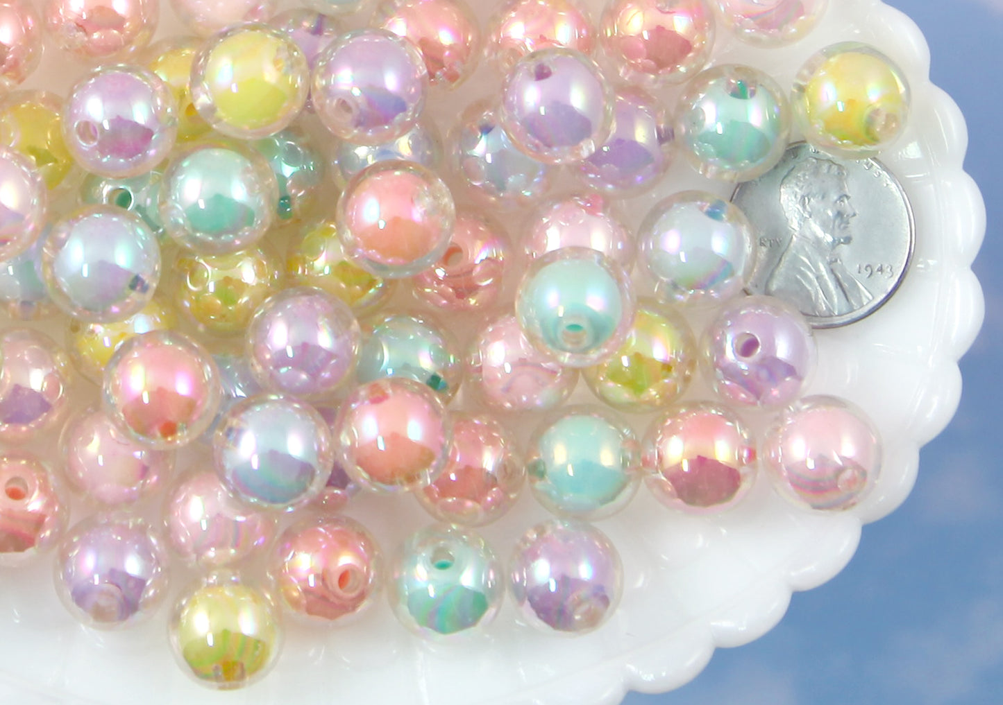 Pastel Beads - 12mm AB Double Inner Pastel Acrylic or Plastic Beads - 50 pc set