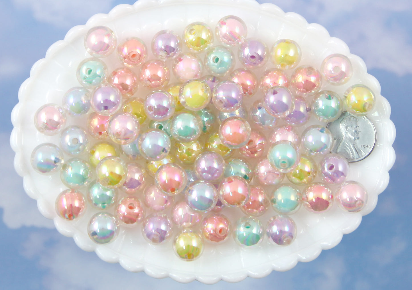 Pastel Beads - 12mm AB Double Inner Pastel Acrylic or Plastic Beads - 50 pc set