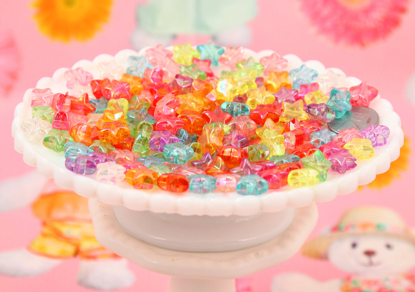 Star Beads - 12mm Small AB Stars Iridescent Pastel Resin or Acrylic Beads, mixed color, small size beads - 150 pcs set