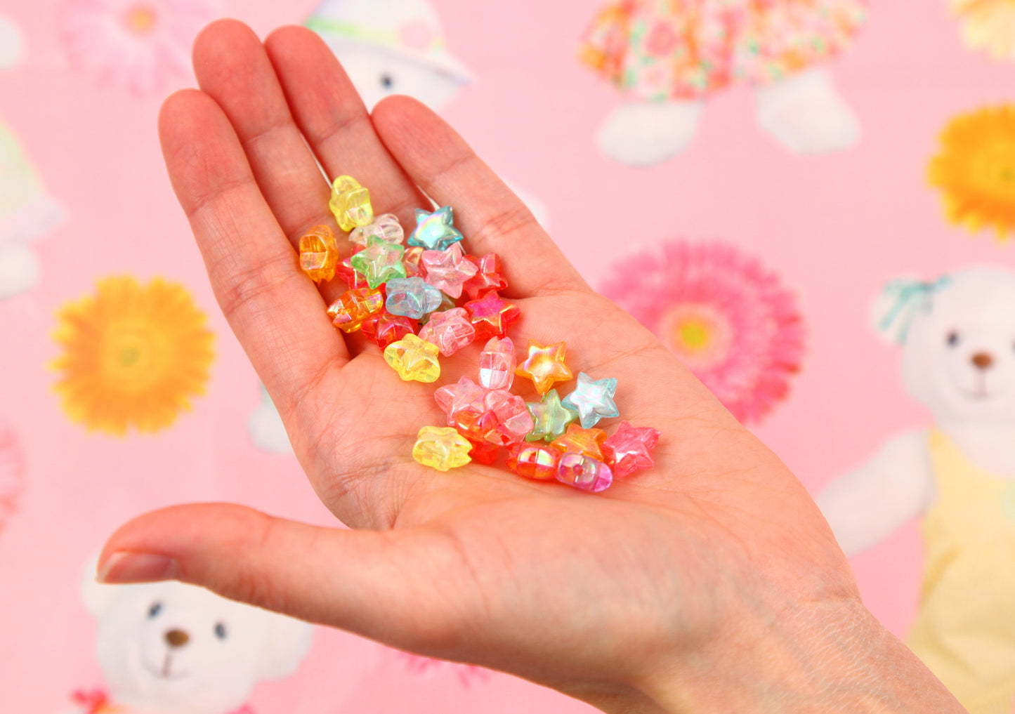 Star Beads - 12mm Small AB Stars Iridescent Pastel Resin or Acrylic Beads, mixed color, small size beads - 150 pcs set