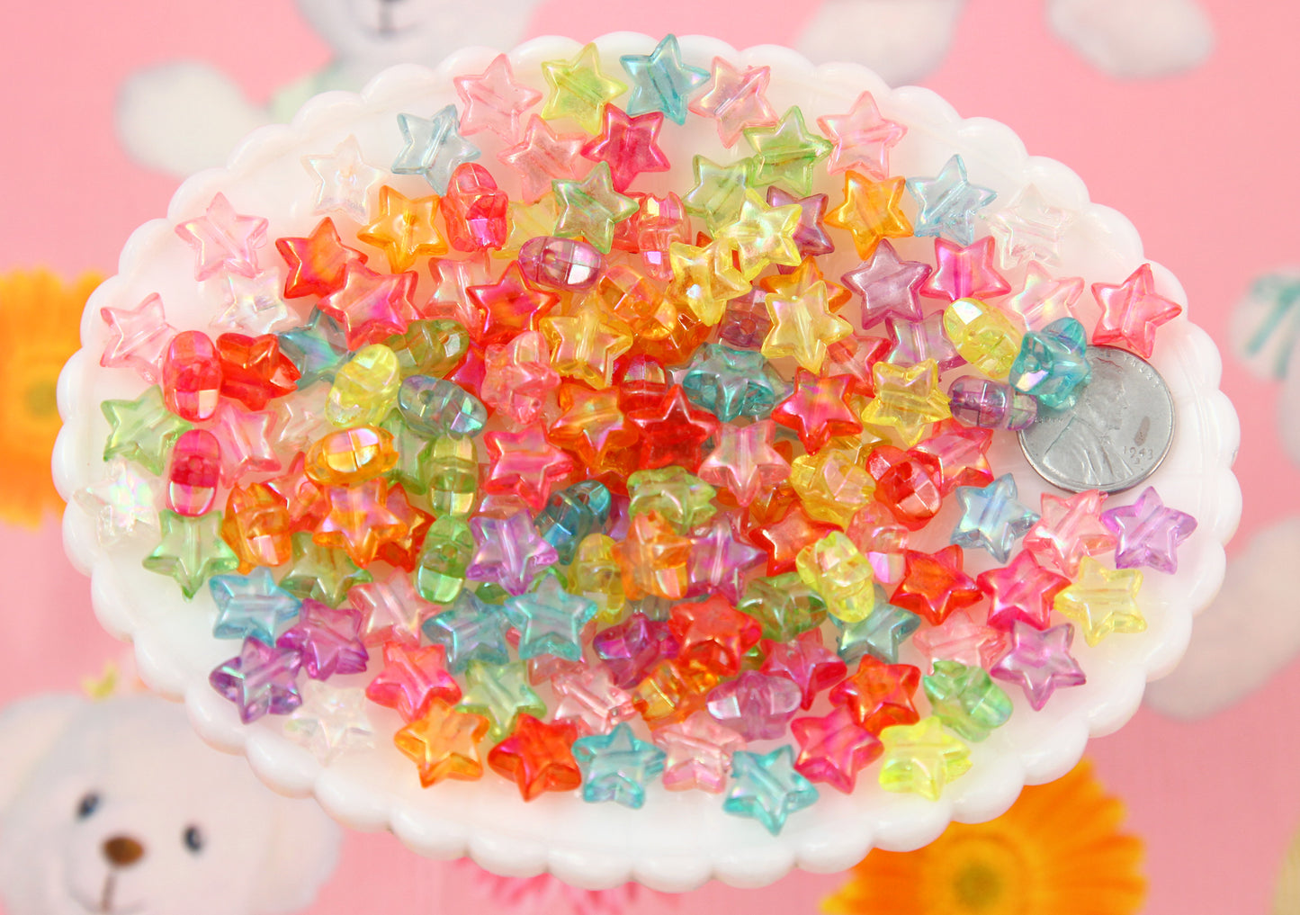 Star Beads - 12mm Small AB Stars Iridescent Pastel Resin or Acrylic Beads, mixed color, small size beads - 150 pcs set