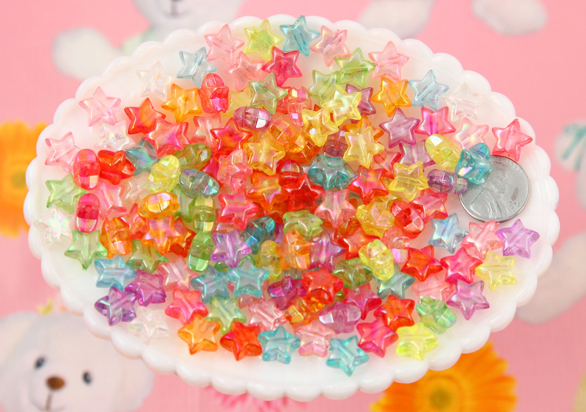 Iridescent Puffy Star Beads  Mini Glass Bead in Rainbow Colour