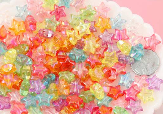 Star Beads - 12mm Small AB Stars Iridescent Pastel Resin or Acrylic Beads, mixed color, small size beads - 150 pcs set