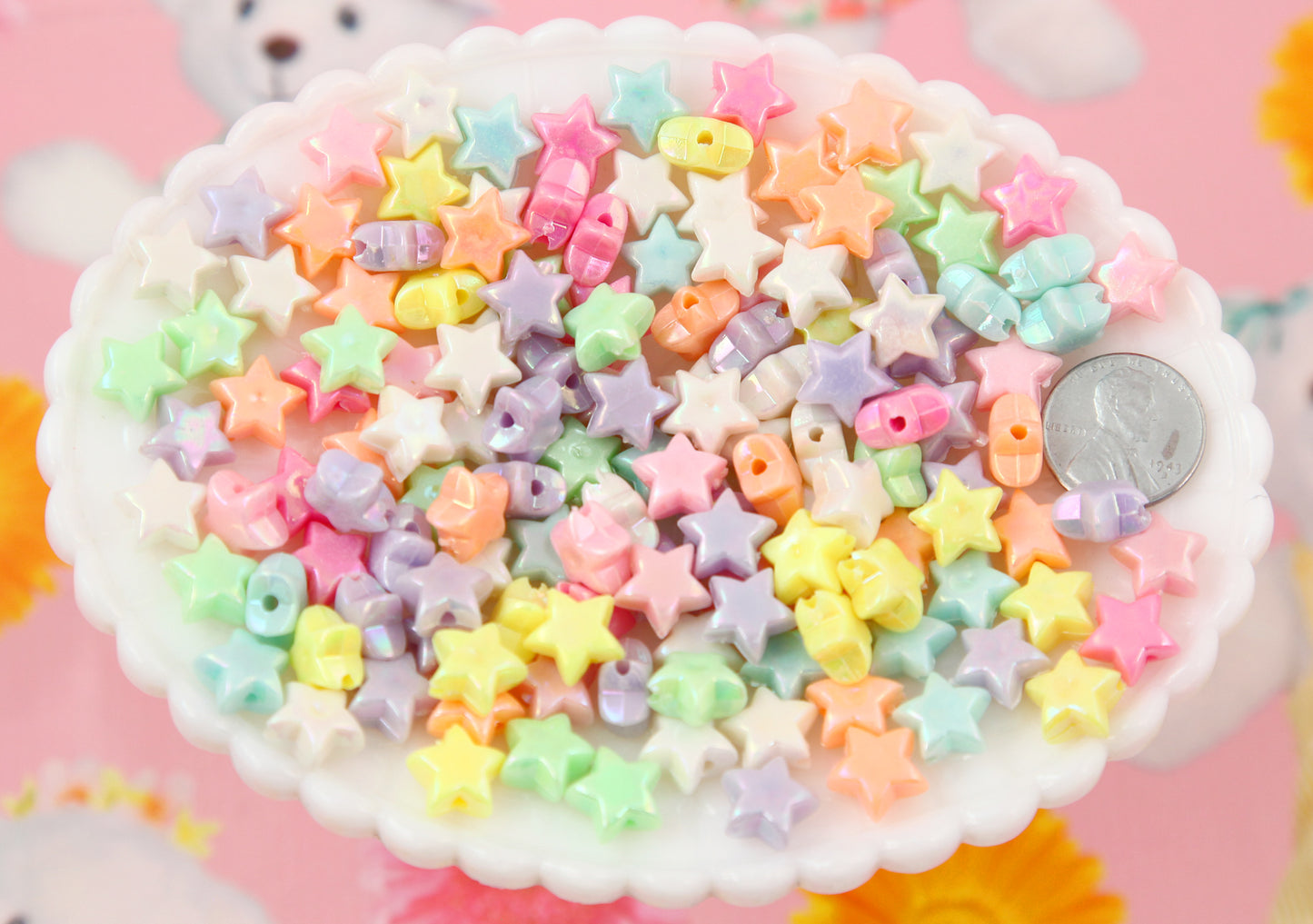 Star Beads - 12mm Small AB Beautiful Bright Pastel Star with Shiny Iridescent Finish Acrylic or Resin Beads - 150 pcs set