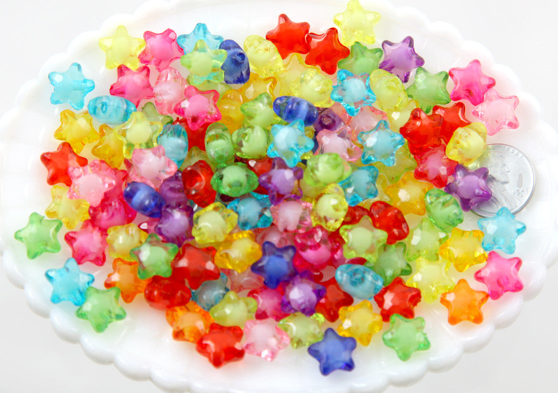 12mm Small Faceted Acrylic Star Beads with Inner Bead - Cute Colorful Little Resin Star Beads - 200 pc set