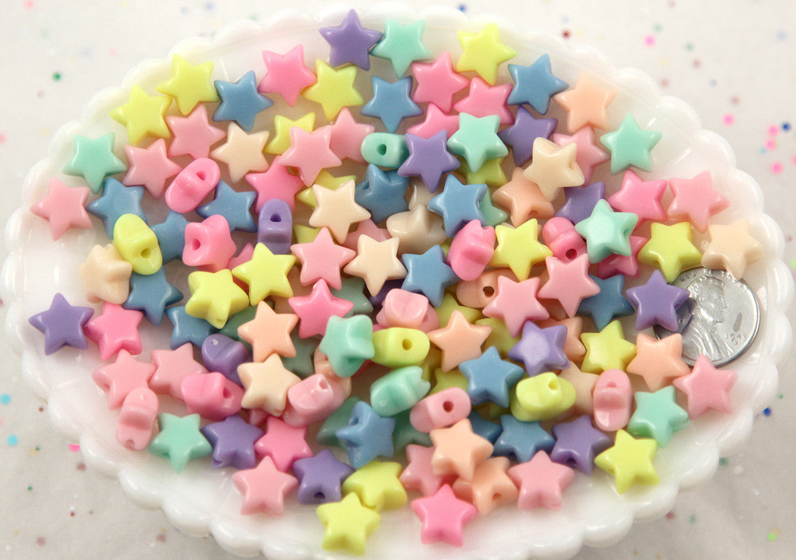 12mm Small Beautiful Bright 3D Rounded Puffy Pastel Star Acrylic or Resin Beads - 100 pcs set