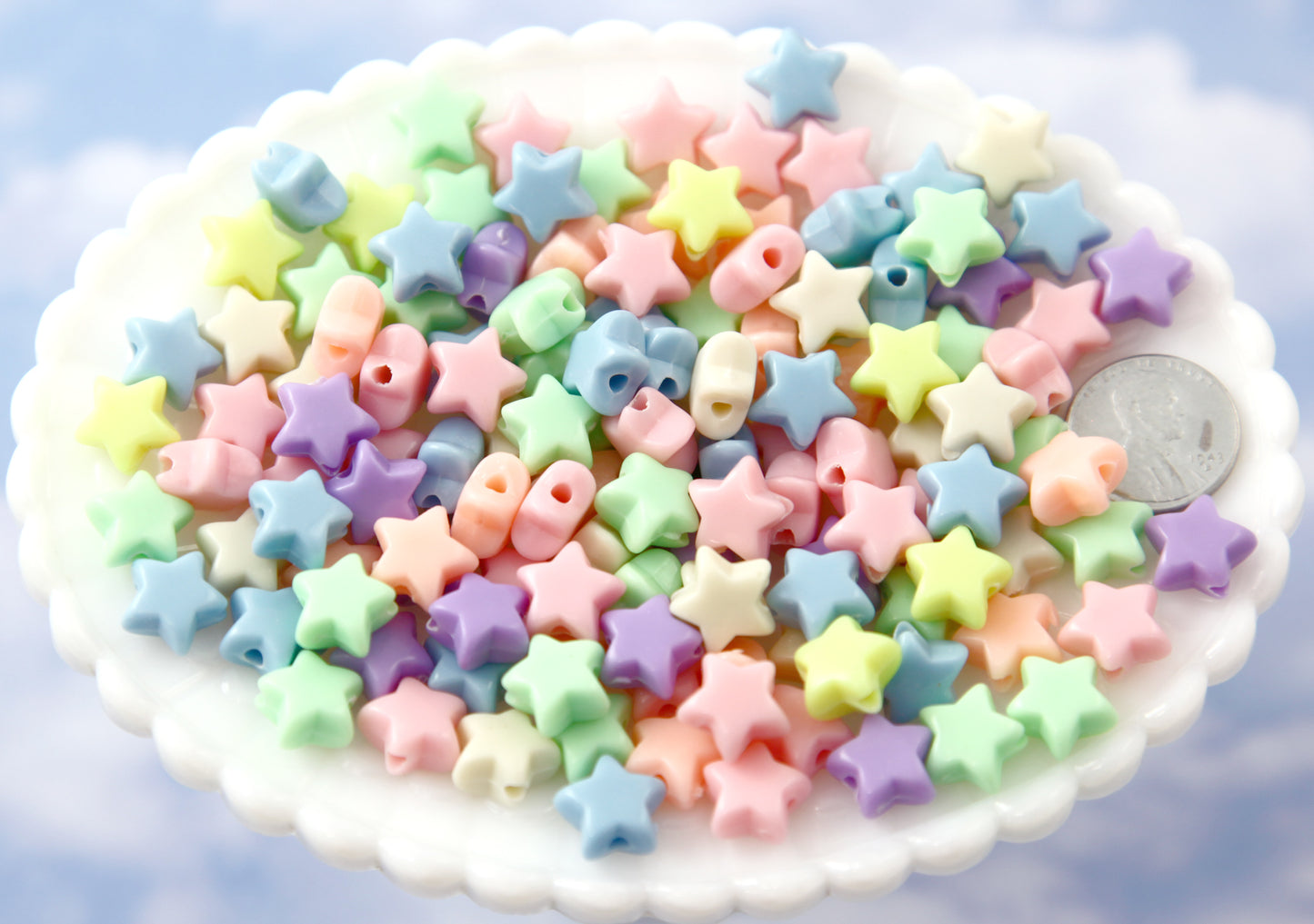 12mm Small Beautiful Bright 3D Rounded Puffy Pastel Star Acrylic or Resin Beads - 100 pcs set