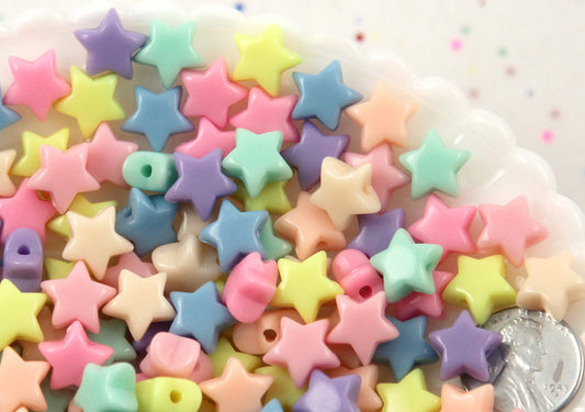 12mm Small Beautiful Bright 3D Rounded Puffy Pastel Star Acrylic or Resin Beads - 100 pcs set