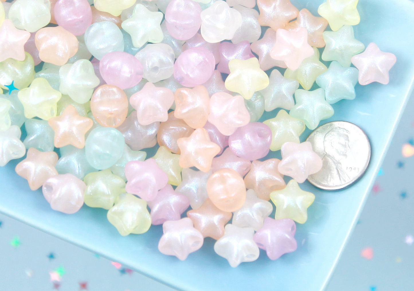 Pastel Star Beads - 11mm Pastel Shimmer 3D Star Acrylic or Resin Beads - 80 pcs set