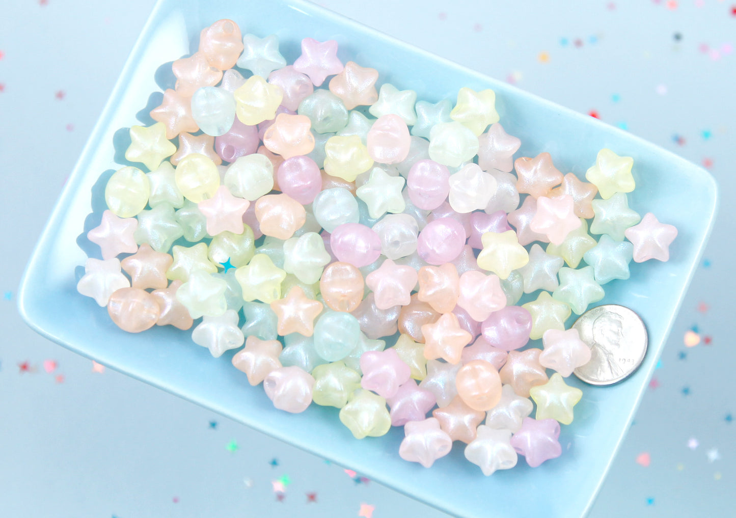 Pastel Star Beads - 11mm Pastel Shimmer 3D Star Acrylic or Resin Beads - 80 pcs set