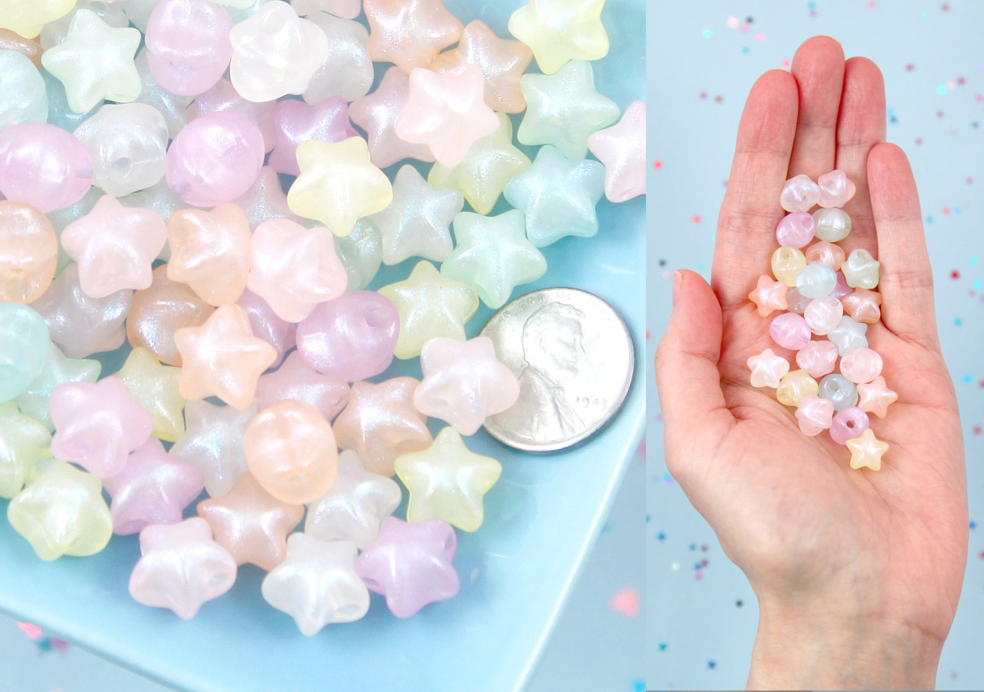 Pastel Star Beads 11mm Pastel Shimmer 3D Star Acrylic or Resin Beads 80  pcs set