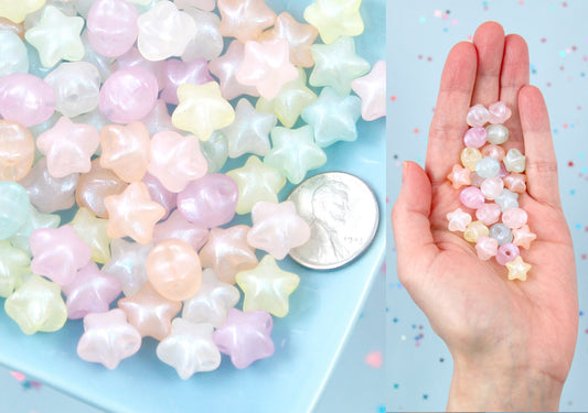 Pastel Star Beads - 11mm Pastel Shimmer 3D Star Acrylic or Resin Beads - 80 pcs set