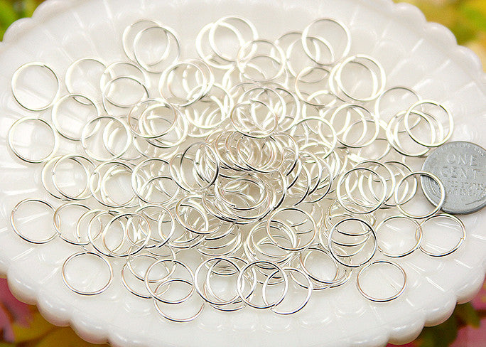12mm Large Silver Plated Jump Rings, Brass, standard gauge, Lead-free, Nickel-free - 50 pcs set