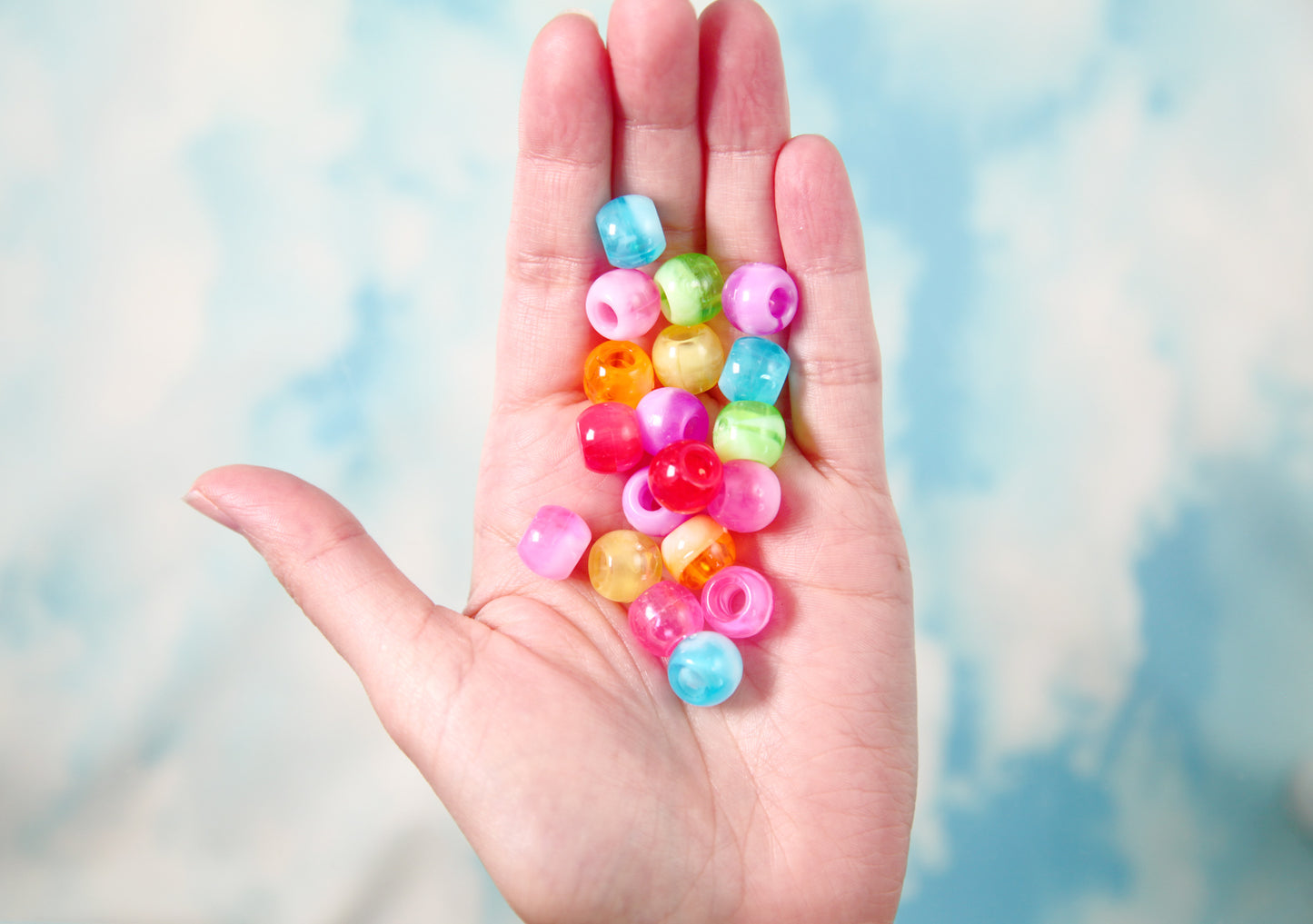 Large Hole Beads - 12mm Marble Two Tone Acrylic Beads with Large Holes, Pony Beads, mixed color, medium size beads - 50 pc set