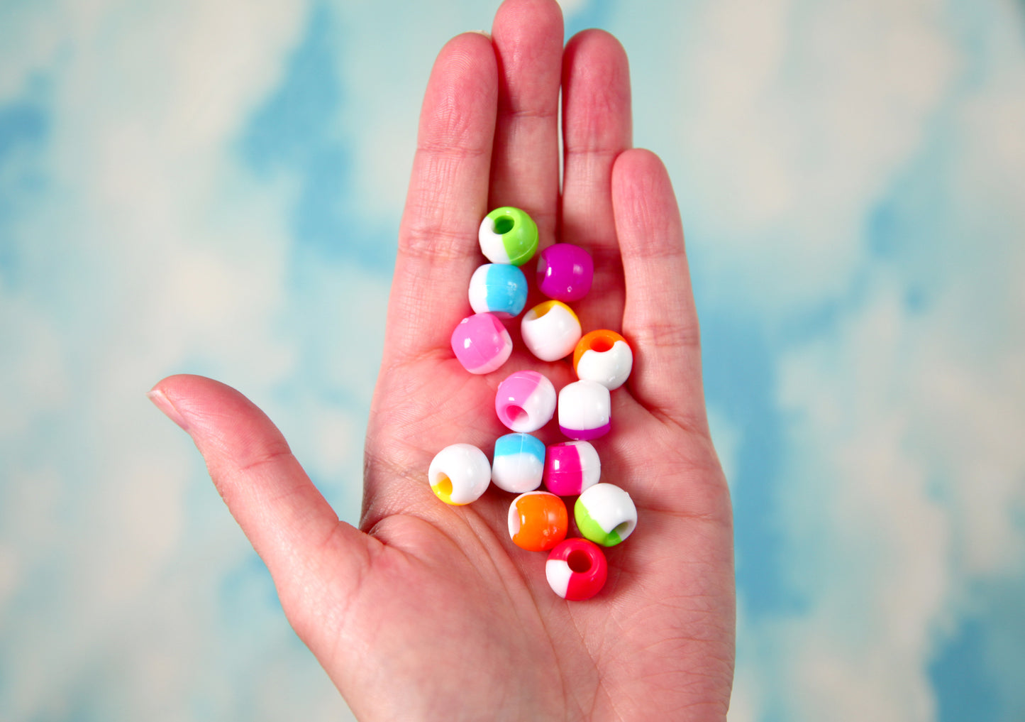 Large Hole Beads - 12mm Split Two Tone Acrylic Beads with Large Holes, Pony Beads, mixed color, medium size beads - 50 pc set