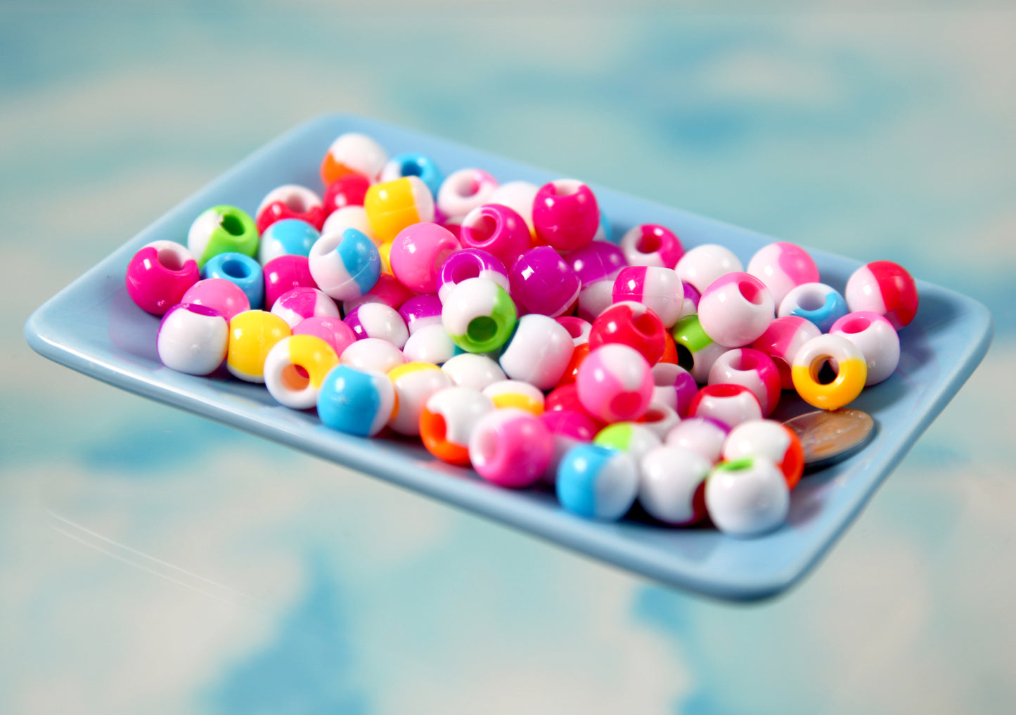 Large Hole Beads - 12mm Split Two Tone Acrylic Beads with Large Holes, Pony Beads, mixed color, medium size beads - 50 pc set