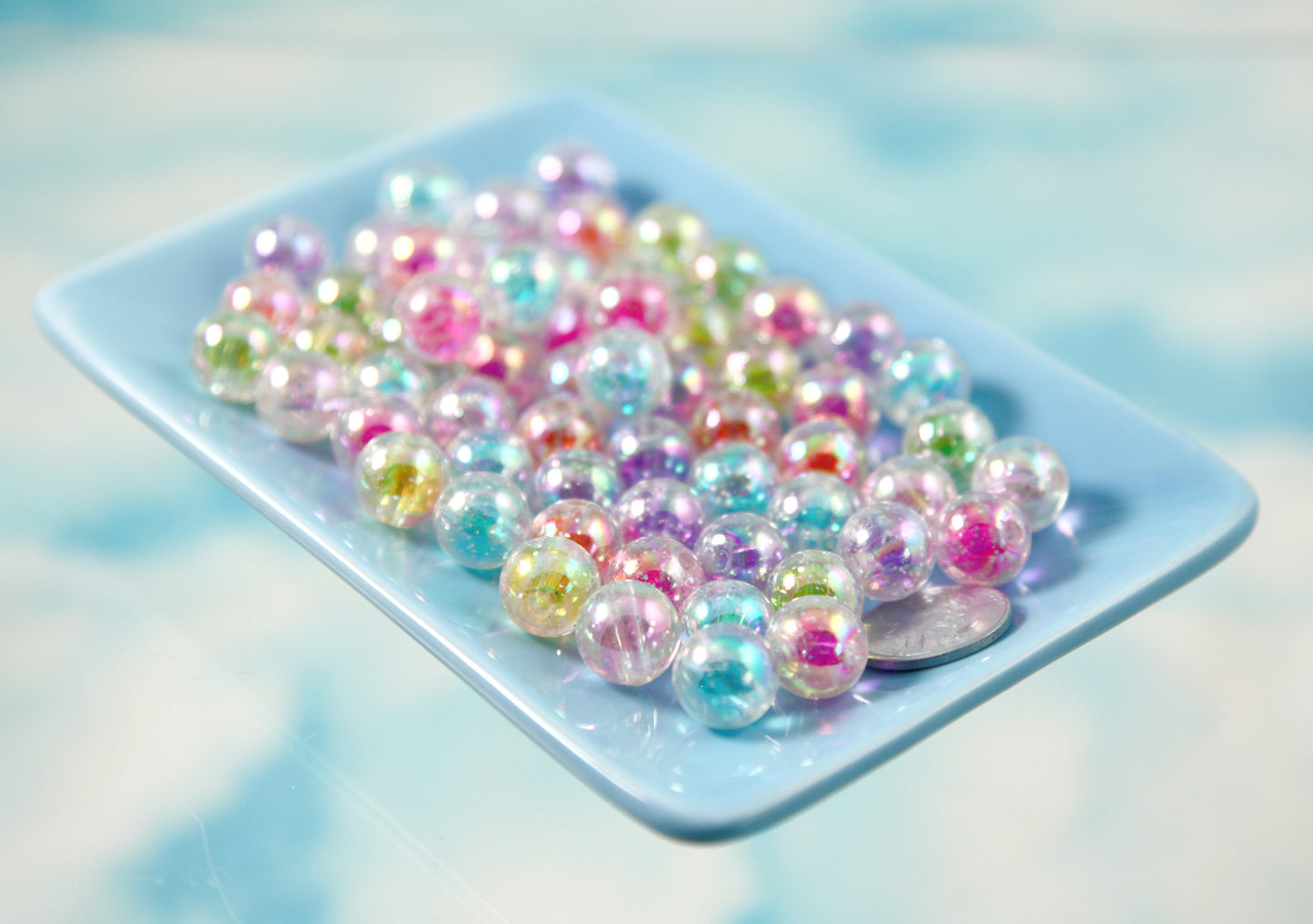 Cute Beads - 12mm Glitter Transparent AB Double Inner Acrylic or Plastic Beads - 35 pc set