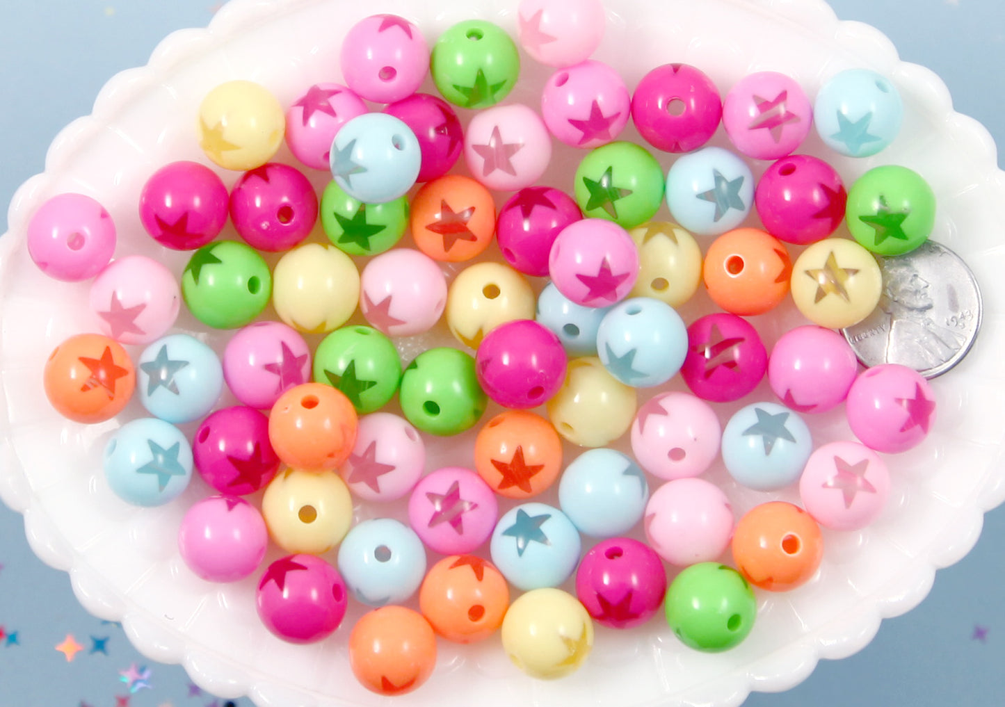 Star Beads - 12mm Amazing Bright Color Inlaid Star Bead Acrylic or Resin Beads - 45 pcs set