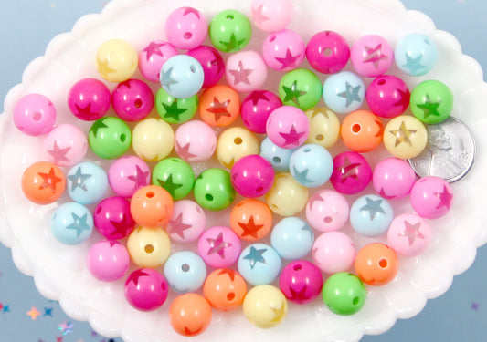 Star Beads - 12mm Amazing Bright Color Inlaid Star Bead Acrylic or Resin Beads - 45 pcs set