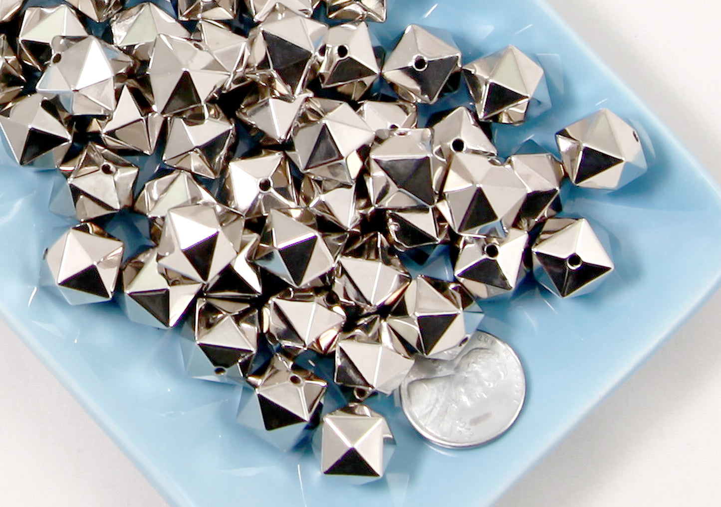 Spike Cube Beads - 25 pc set - 17mm Spiky Stud Cube Bead - Electroplated Silver - Drilled with Holes to Easily make Jewelry