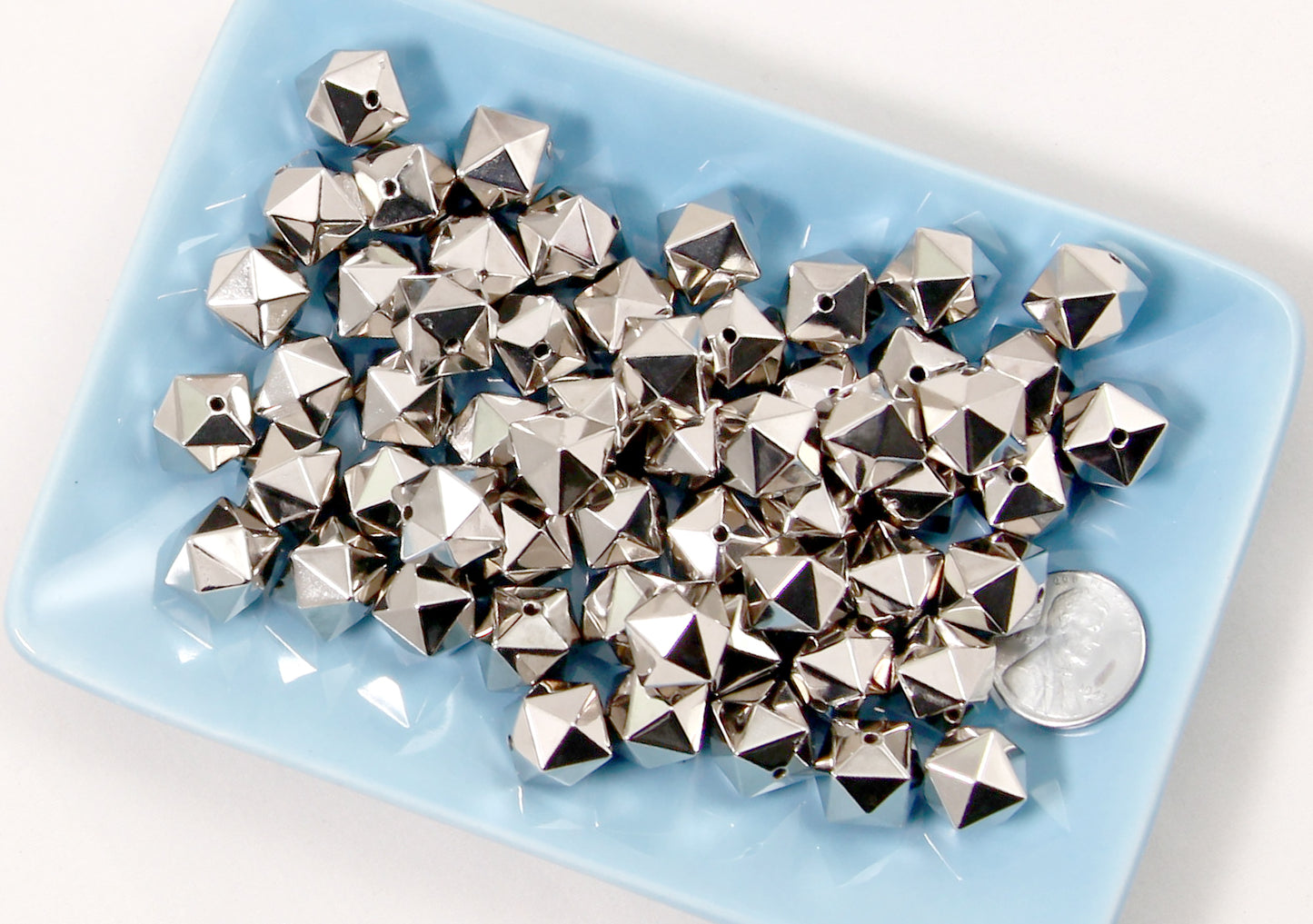 Spike Cube Beads - 25 pc set - 17mm Spiky Stud Cube Bead - Electroplated Silver - Drilled with Holes to Easily make Jewelry