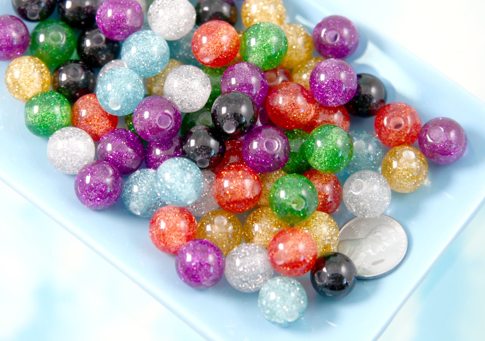 10Pcs AB Coating Color Shining Glitter Beads 5mm Large Hole Wthout