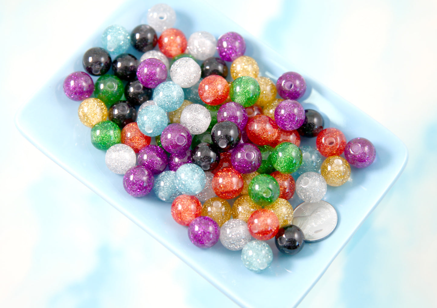 Glitter Beads - 12mm Classic Glitter Round Resin Beads - High Quality Resin Beads - 50 pc set