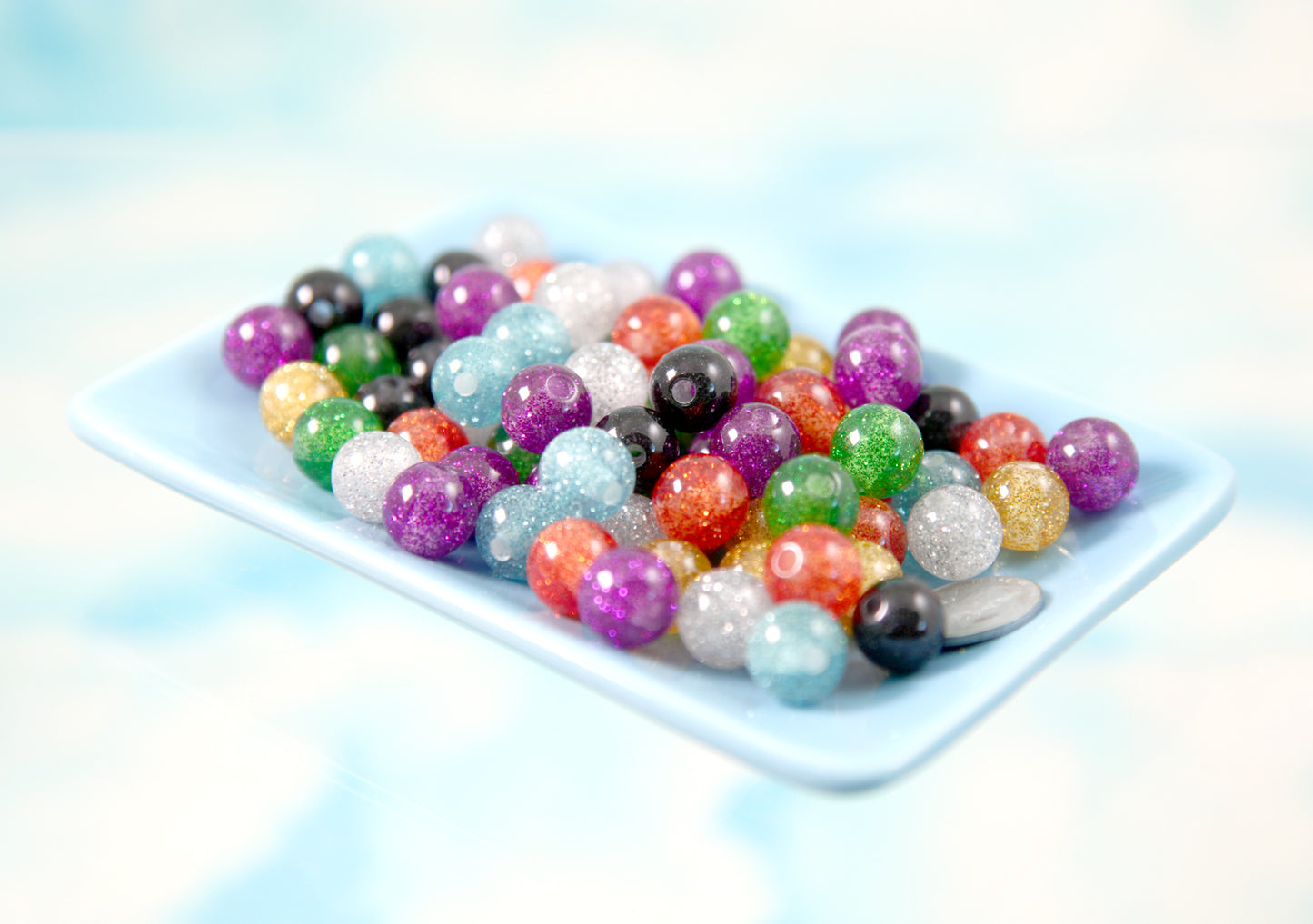 Glitter Beads - 12mm Classic Glitter Round Resin Beads - High Quality Resin Beads - 50 pc set
