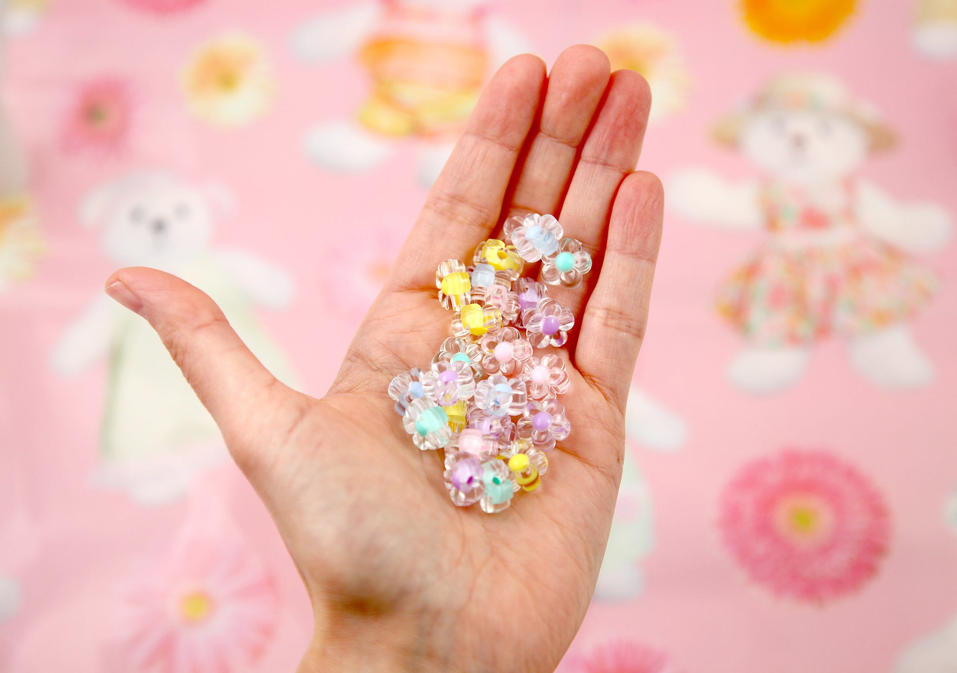 Acrylic Flower Beads 12mm Small Pastel Transparent Acrylic Flower Beads with Inner Bead Little Resin Flower Beads 75 pc set