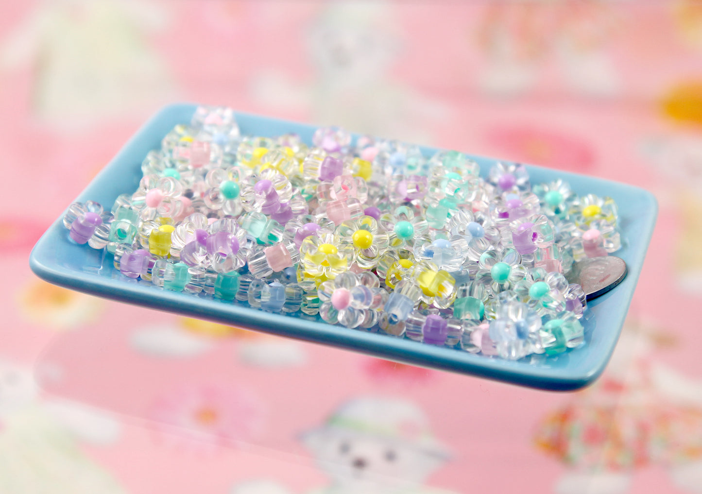 Acrylic Flower Beads - 12mm Small Pastel Transparent Acrylic Flower Beads with Inner Bead - Little Resin Flower Beads - 75 pc set