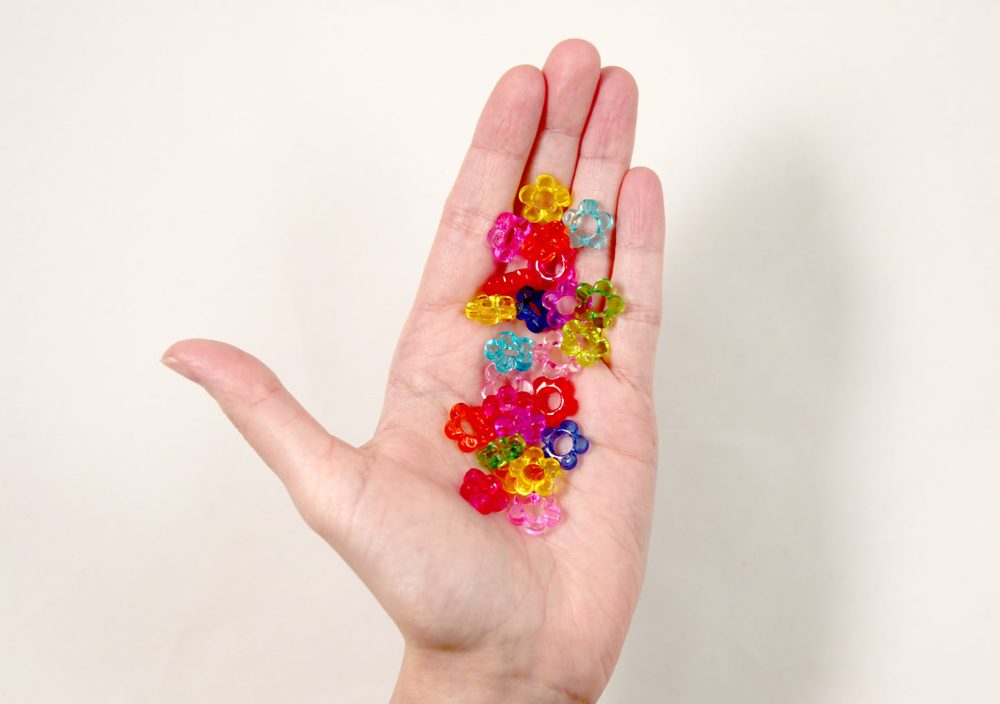 Flower Beads - 12mm Small Transparent Outline Flower Frame Iridescent Color Plastic Acrylic or Resin Beads – 150 pc set