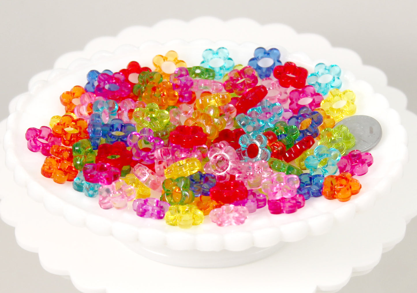 Flower Beads - 12mm Small Transparent Outline Flower Frame Iridescent Color Plastic Acrylic or Resin Beads – 150 pc set