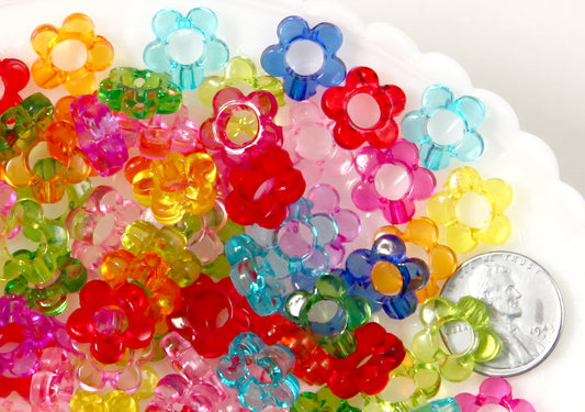 Flower Beads - 12mm Small Transparent Outline Flower Frame Iridescent Color Plastic Acrylic or Resin Beads – 150 pc set