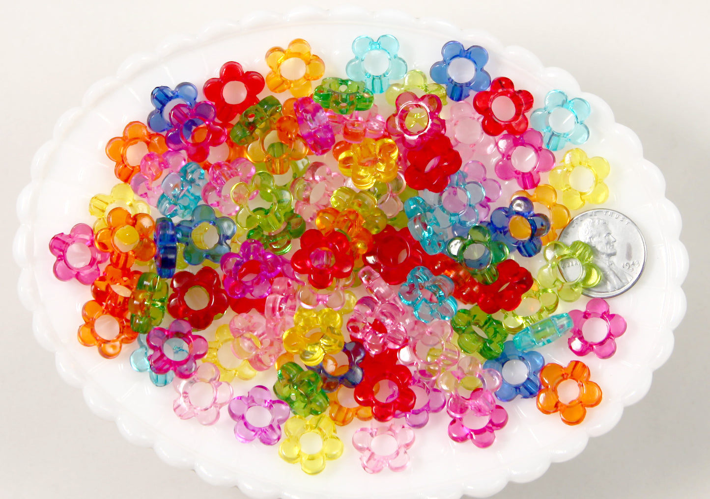 Flower Beads - 12mm Small Transparent Outline Flower Frame Iridescent Color Plastic Acrylic or Resin Beads – 150 pc set