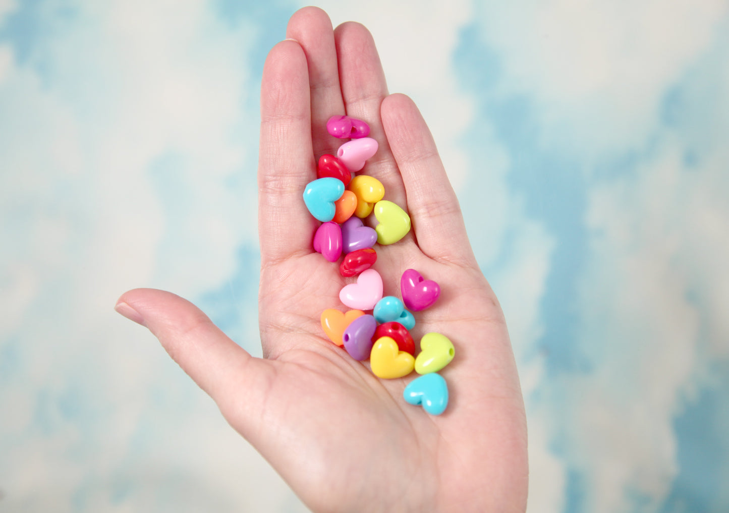 Plastic Heart Beads - 12mm Small Flat Bright Color Plastic Pastel Heart Resin or Acrylic Beads - 80 pc set