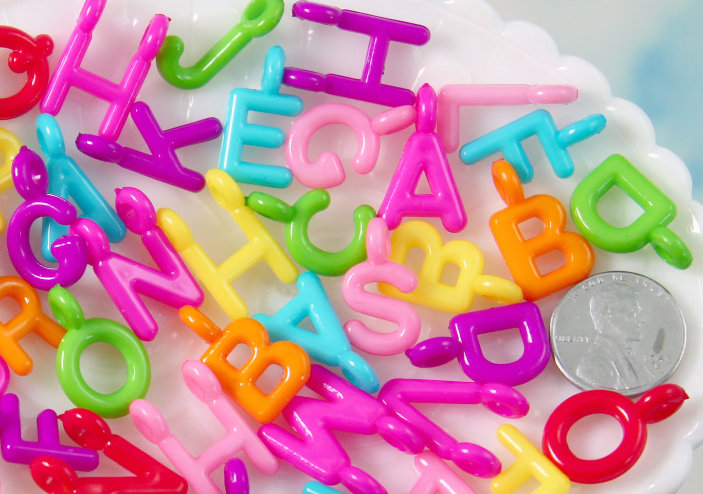 Plastic Letter Charms - 20mm Alphabet Letter Words Plastic or Acrylic Charms or Pendants - approx. 160 pcs set