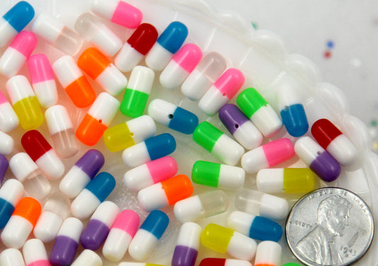 12mm Happy Pills Tiny Fake Plastic or Resin Cabochons - 20 pc set