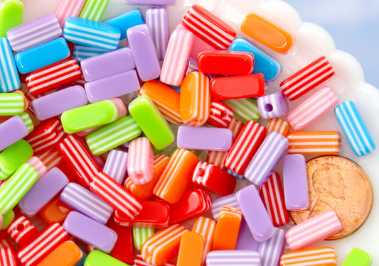 Candy Beads - 12mm Little Candy Stripe Sticks Resin Beads, mixed color - 80 pc set