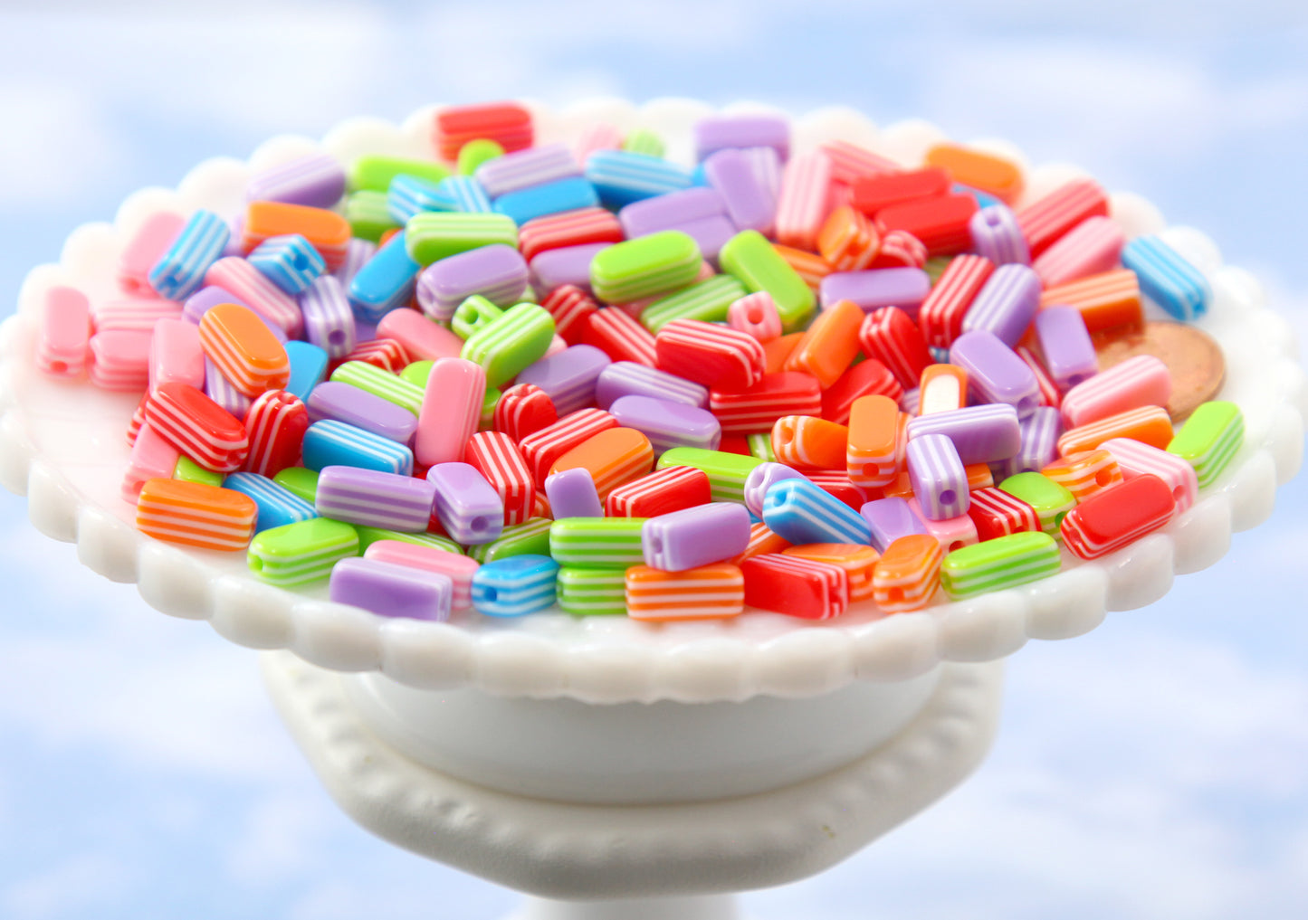 Candy Beads - 12mm Little Candy Stripe Sticks Resin Beads, mixed color - 80 pc set